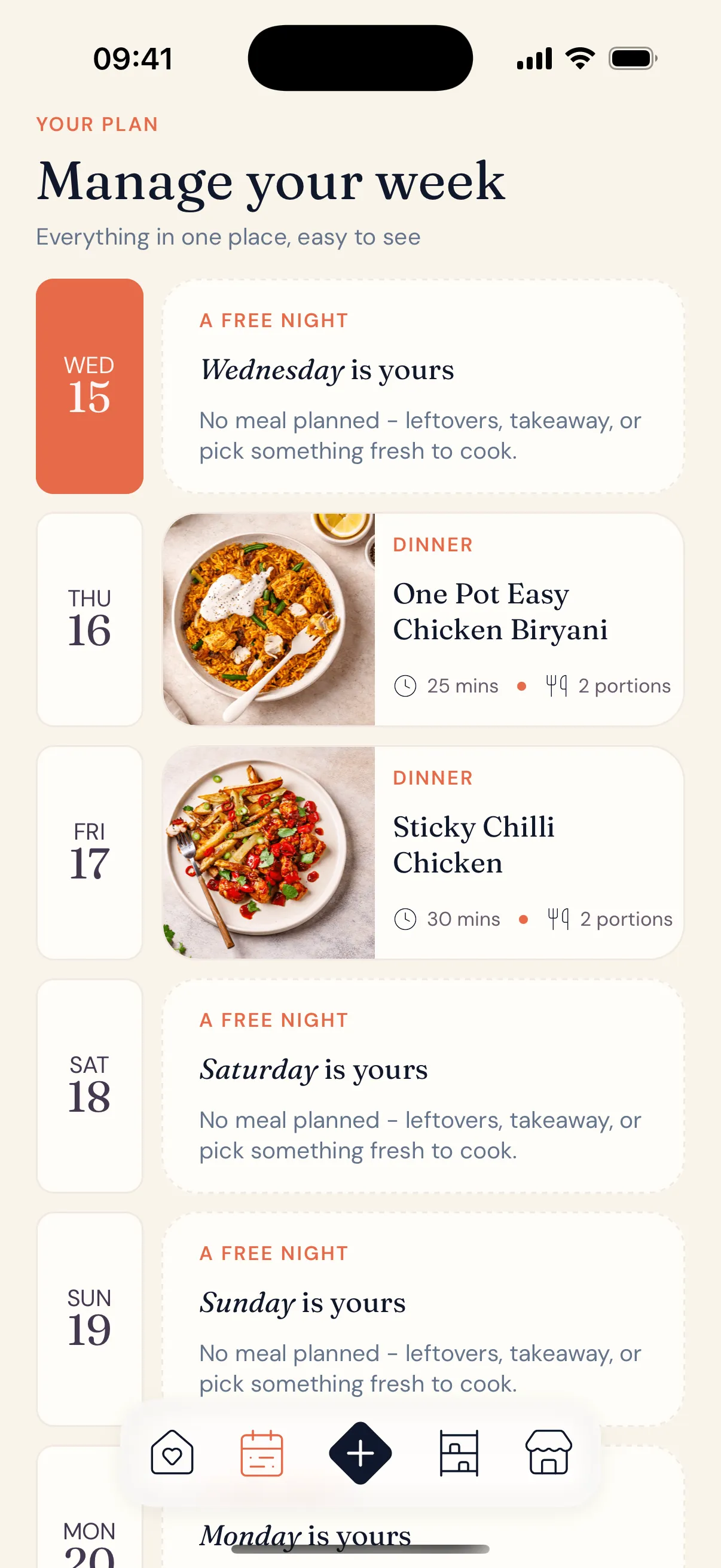 MealMade meal plan screen